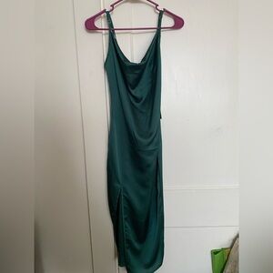 Green satin dress